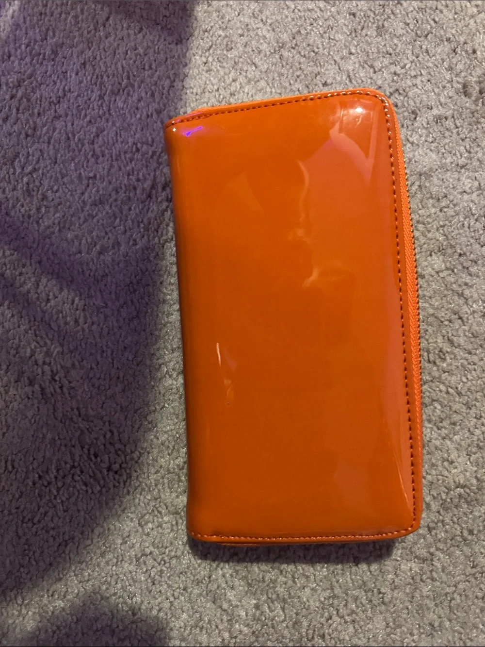 Patent Orange Mini Oval Top-Handle Bag with Decorative Metal Ring